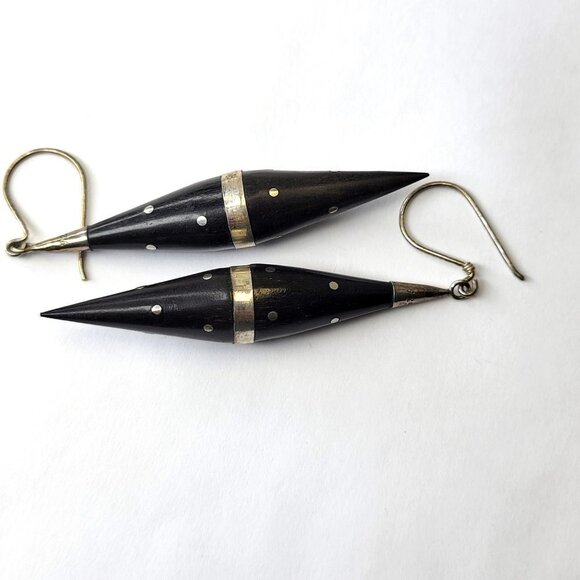 Black Cone Shaped Dangle Earrings - Picture 5 of 9